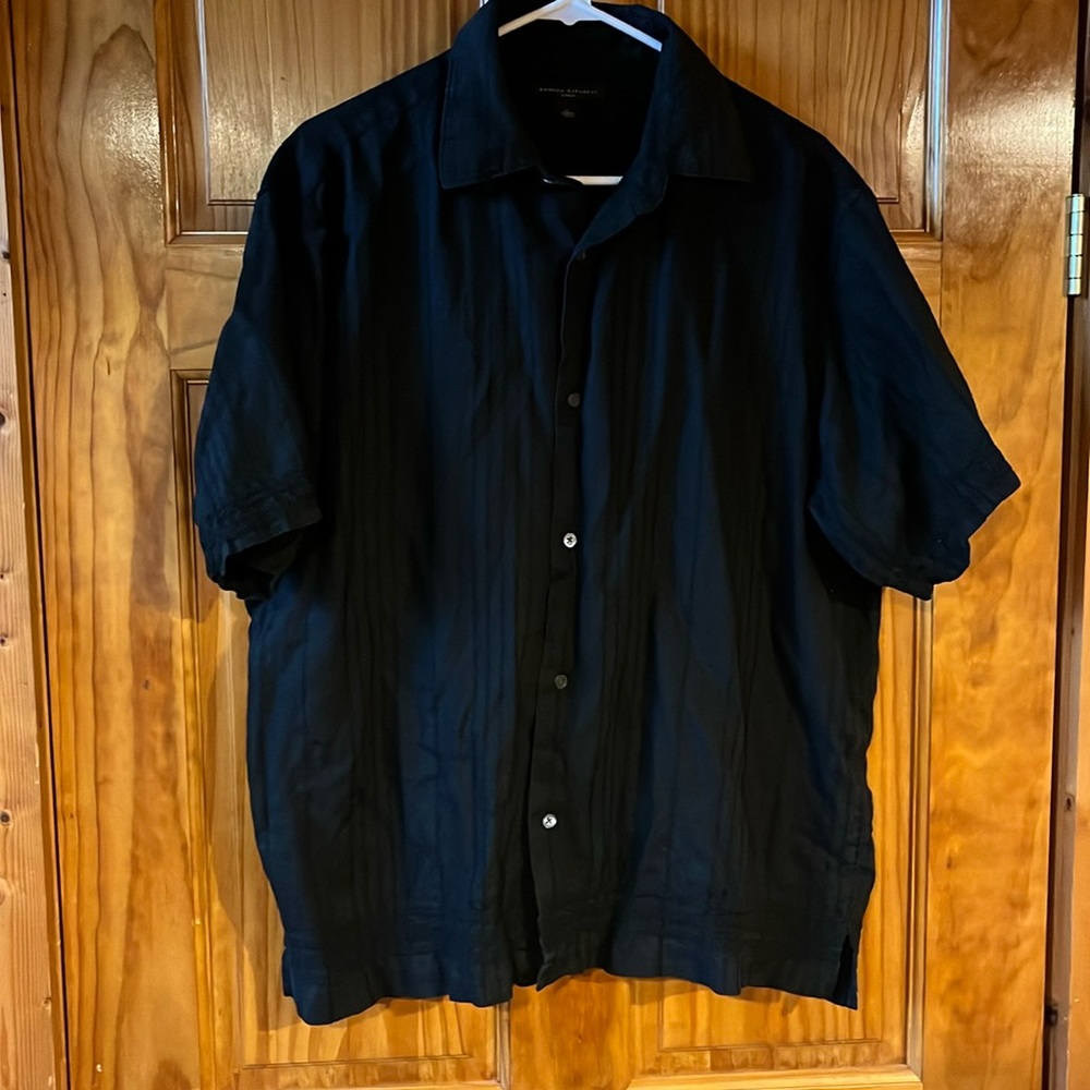 Men’s Banana Republic Black Linen Short Sleeve Polo